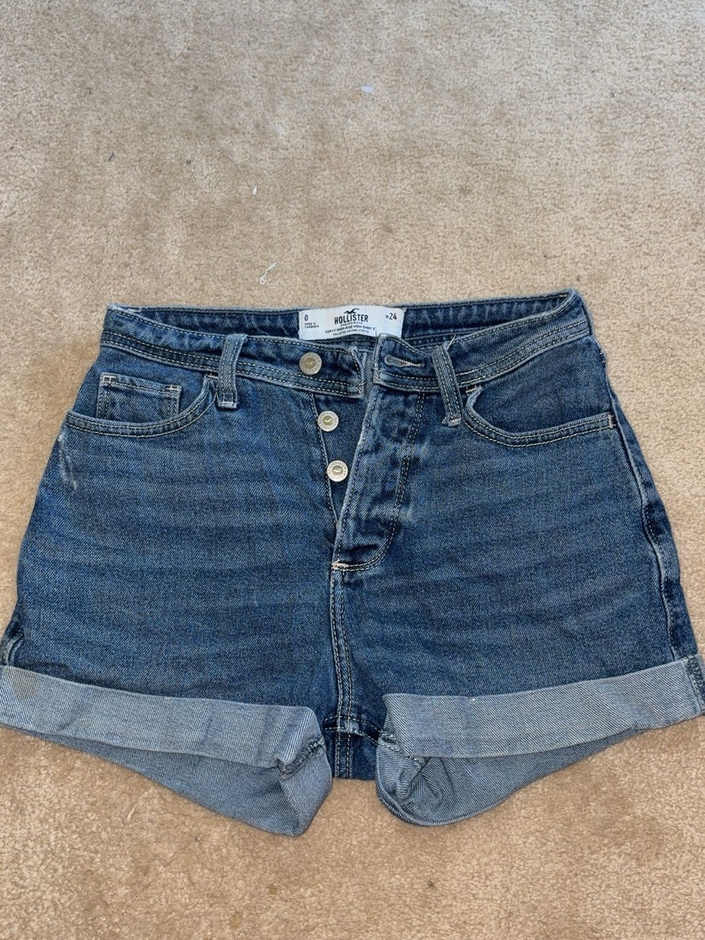 Hollister Button-Front Dark Blue Rolled Hem Denim Shorts